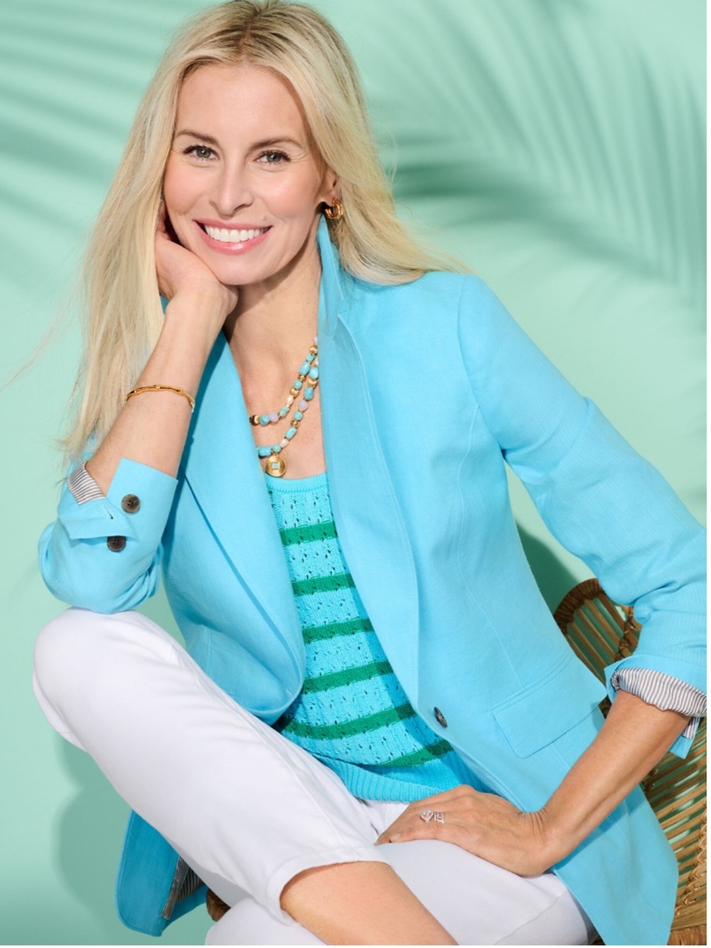 Talbots Classic Linen Blazer Blue Size 12 Petite #2215